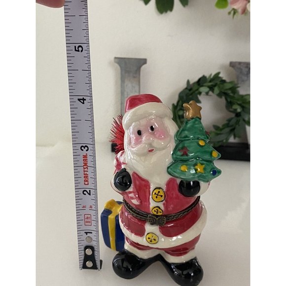 Vintage Santa with Tree Christmas Trinket Engagement Hinged Box Hand Painted EUC - Picture 8 of 16